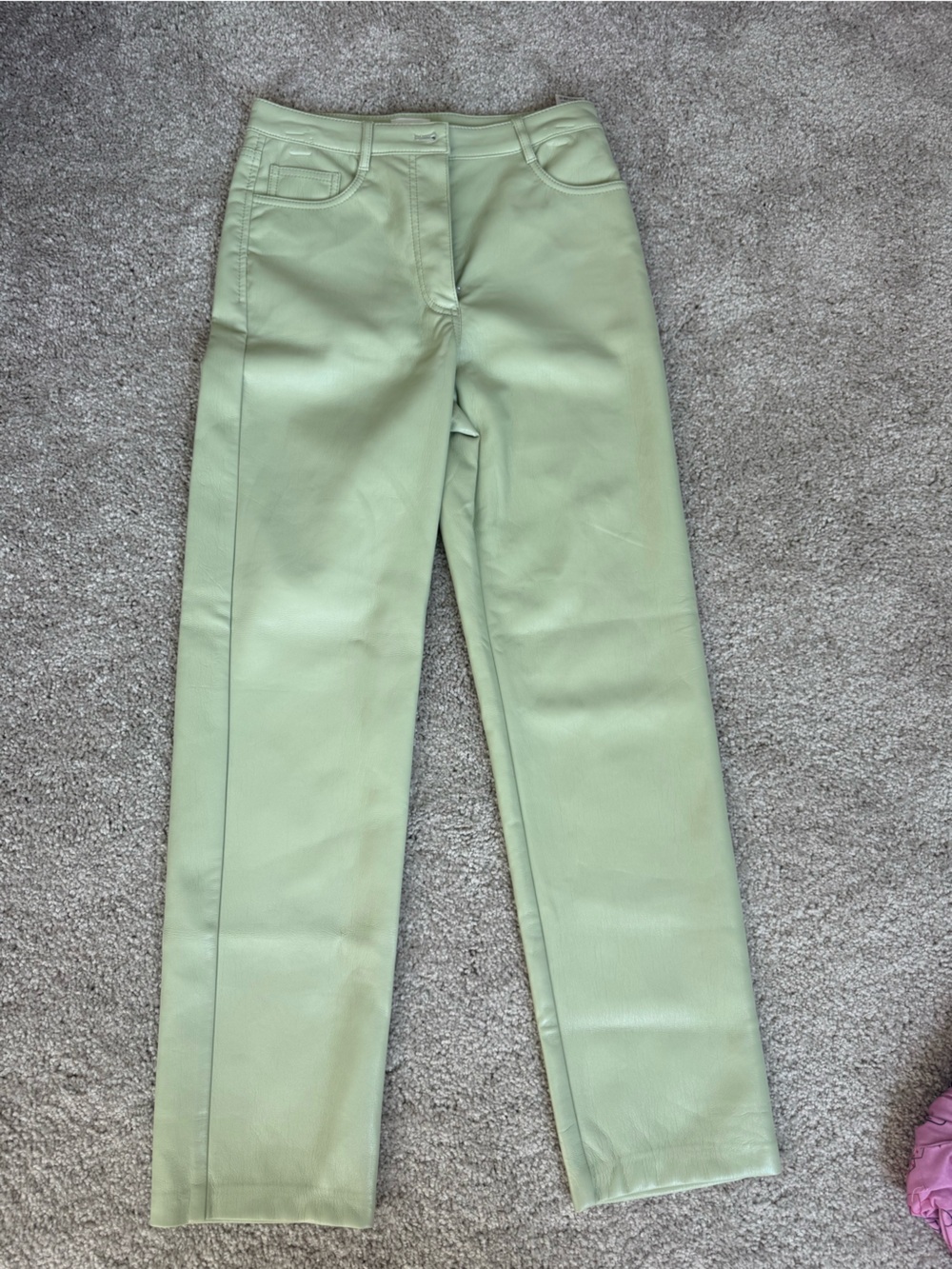 Aritzia Wilfred Melina Straight Leg Sage Green Faux Leather Pants